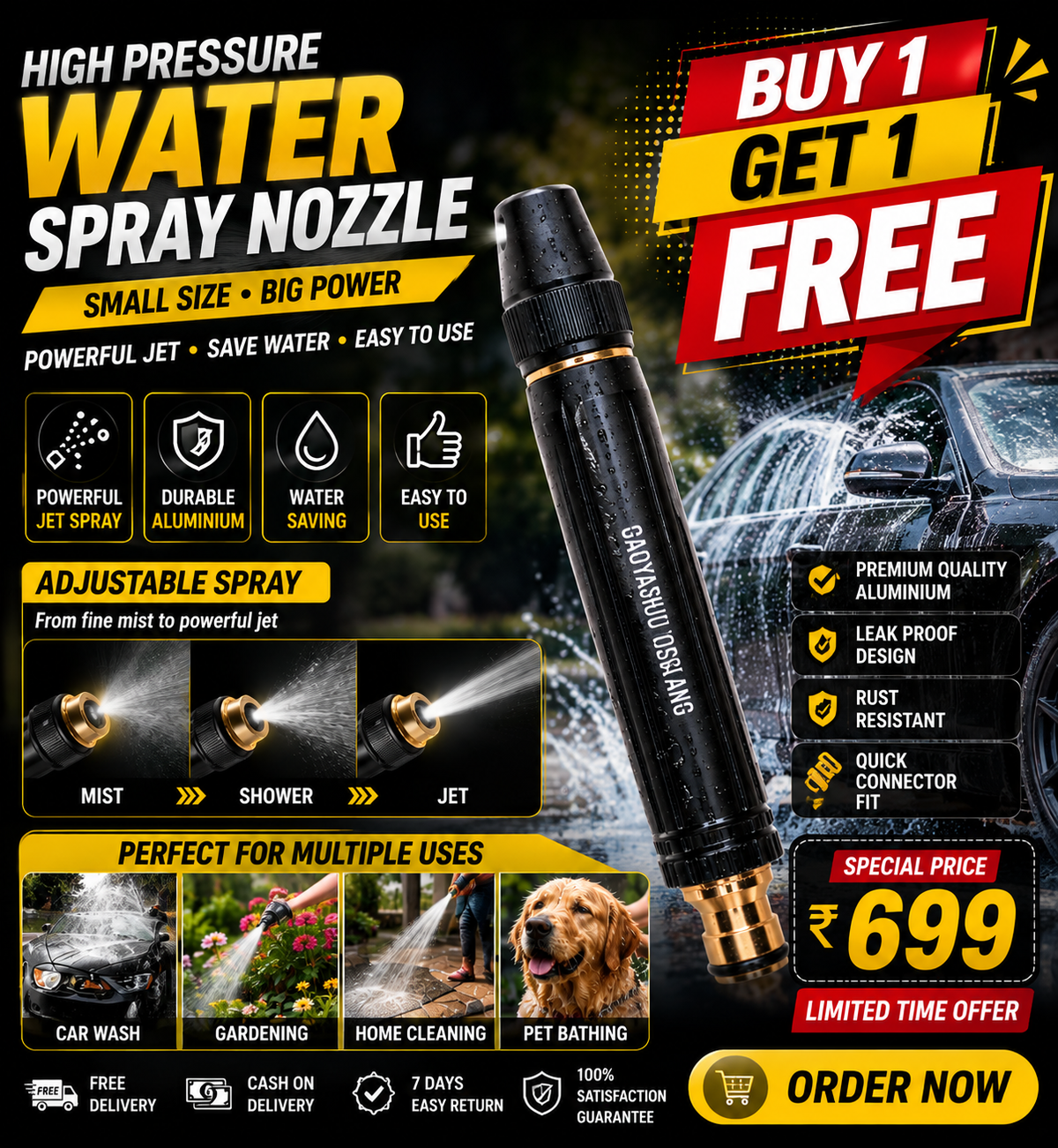 High Pressure Brass Water Spray Nozzle | Buy 1 Get 1 FREE