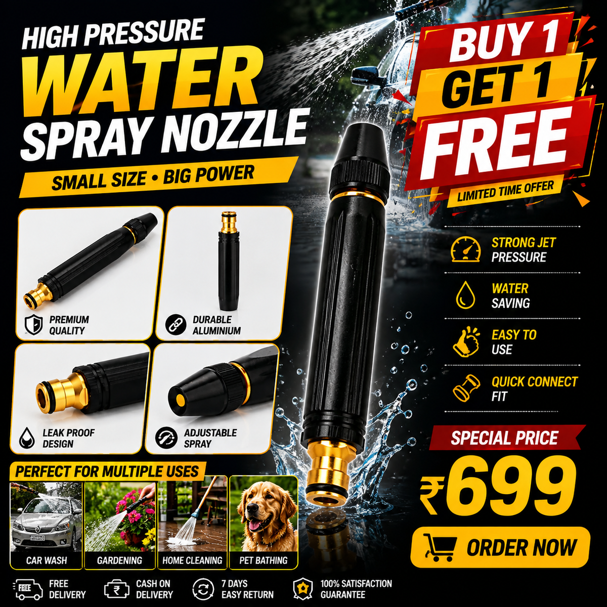 High Pressure Brass Water Spray Nozzle | Buy 1 Get 1 FREE